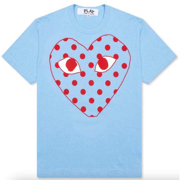 Comme des Garcons PLAY Pastel Polka Dot Logo T Shirt Blue - Picture 1 of 7